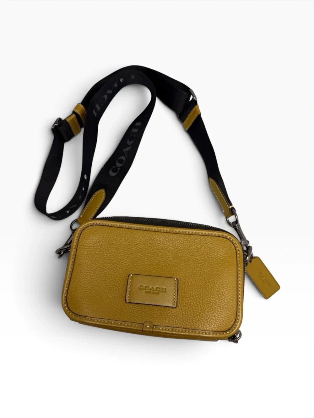 Coach Men’s/Women’s Mustard Leather Crossbody with Black Strap and Card Case